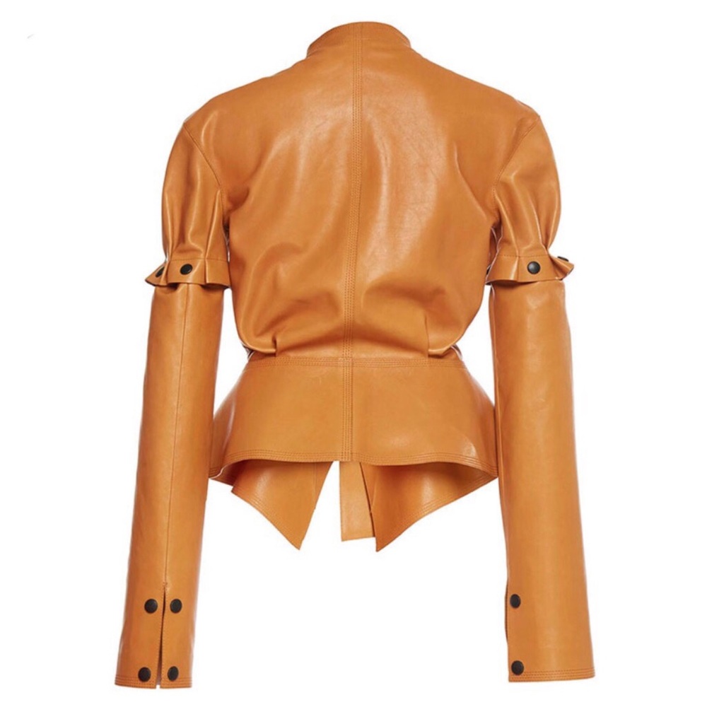 Tan Convertable Snap Sleeve Vegan Leather Jacket - Picture 4 of 5